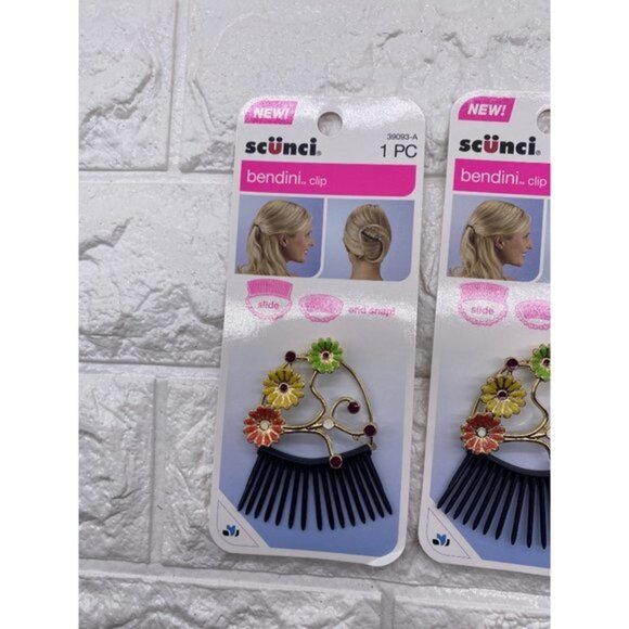 3-Pack Scunci Bendini Hair Clip Medium with Flowers Yellow Pink & Green 39093-A - Picture 3 of 6